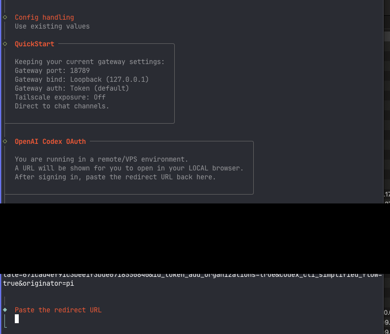 OAuth URL が表示された画面 — この URL をローカルのブラウザで開く
