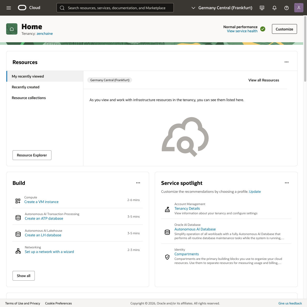 Oracle Cloud ダッシュボード