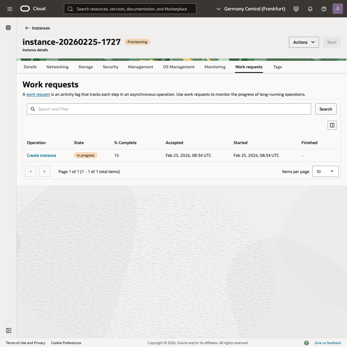 インスタンス プロビジョニング中