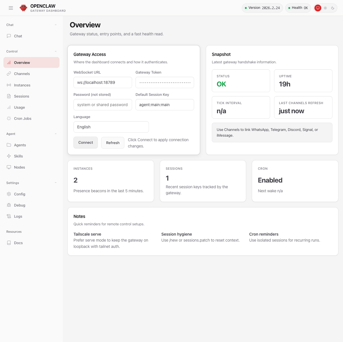 OpenClaw Control ダッシュボード